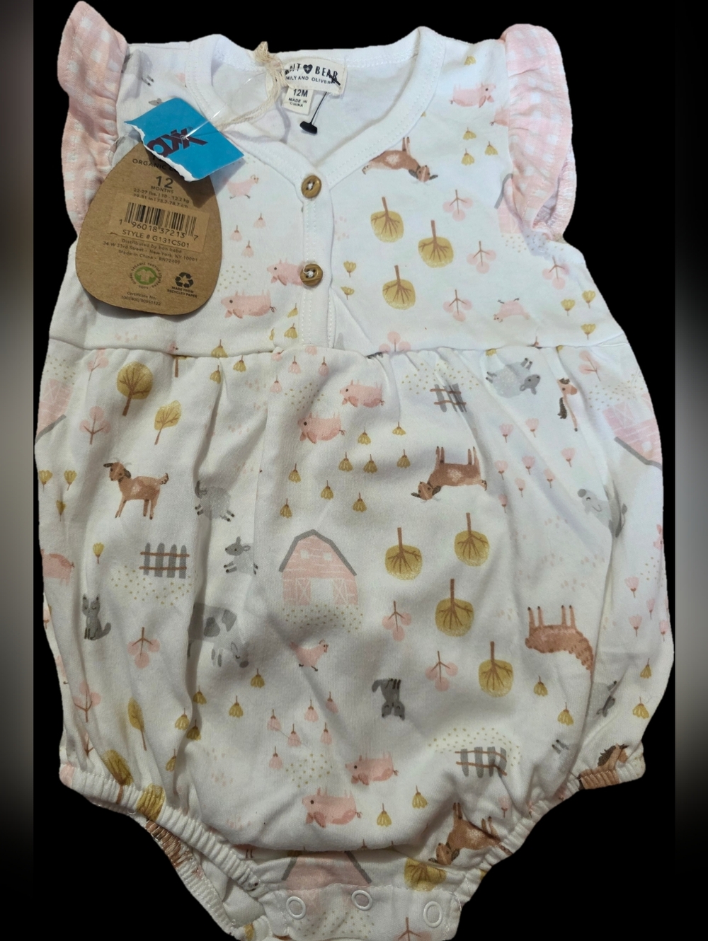 Baby Girls' White Farm Animal Print Romper - 12M